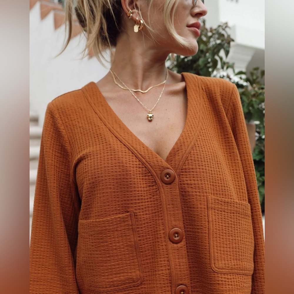 L*Space Romy Terry Cotton Sweater Cardigan in Amber Size Small